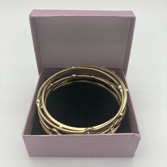 Lia Sophia 'For You' Bangle Bracelet Set of 5 Matte Gold Tone & Crystals - Picture 2 of 9